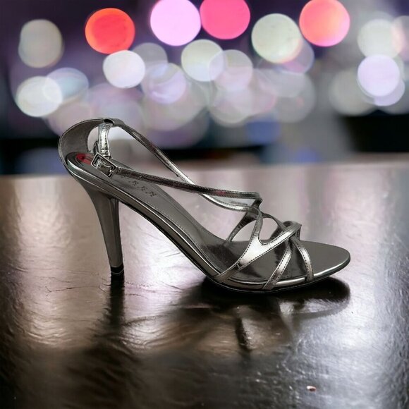 LAUREN Ralph Lauren Abriella Heels Metallic Silver Strappy Stiletto Womens 10B - Picture 1 of 11